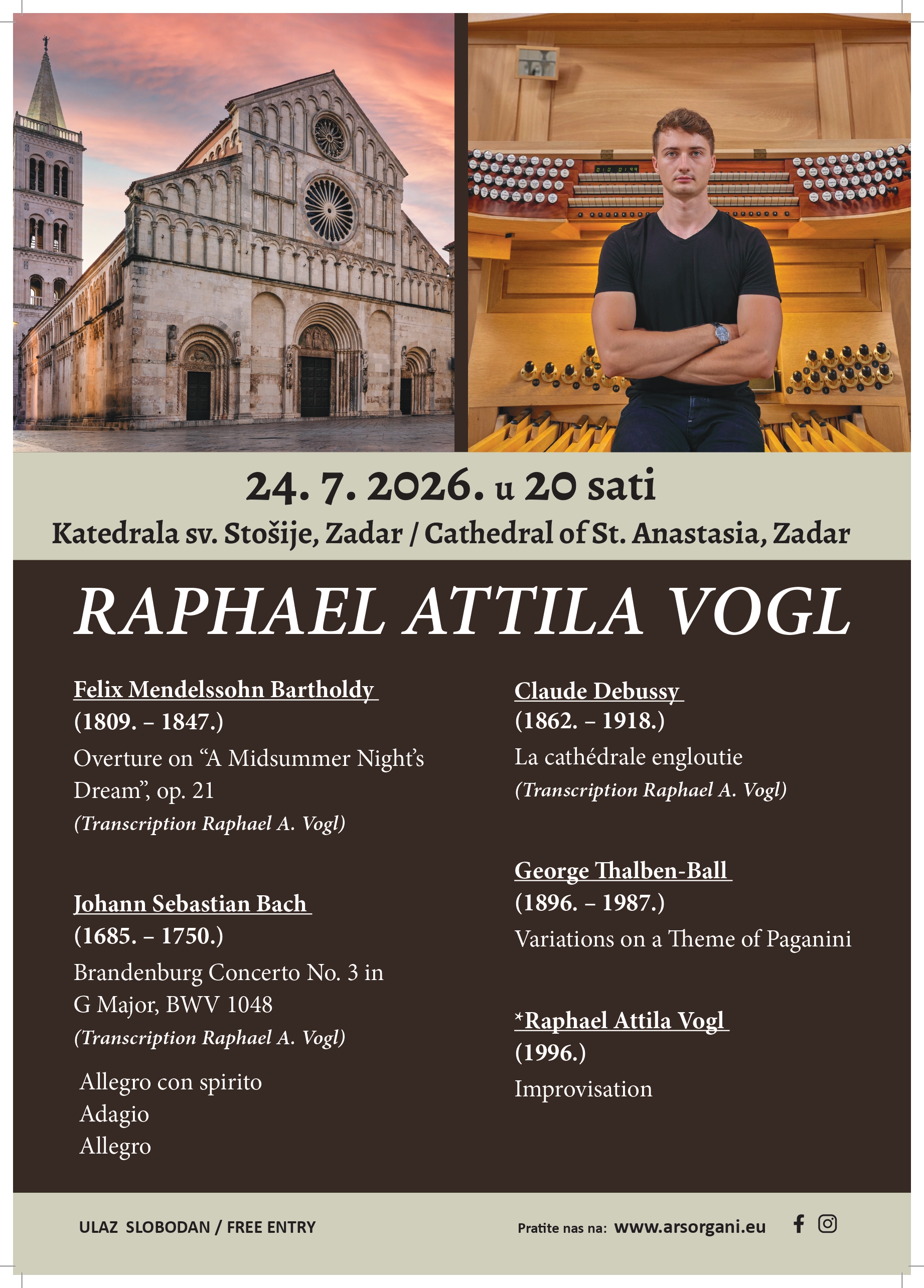 RAPHAEL ATTILA VOGL- vrhunska večer orguljaške umjetnosti u katedrali sv. Stošije 24. 7. 2026. Image